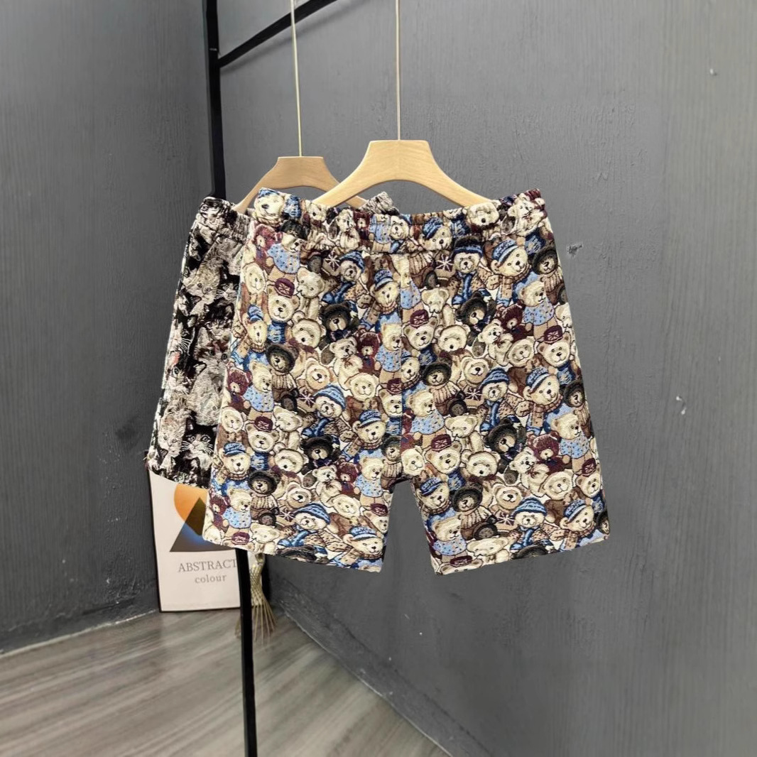 Men's Summer Thin Shorts Casual Sports Loose Fit Beach Pants With Bear Print_viptrois.com