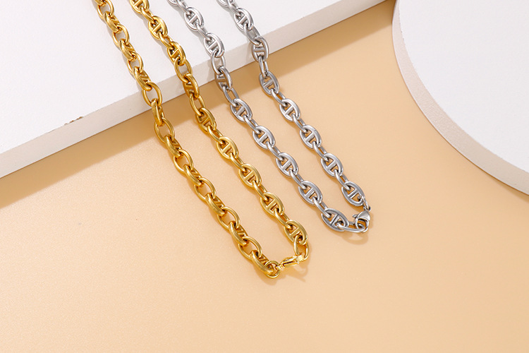 new fashion oval ring open buckle stainless steel necklace bracelet set wholesale nihaojewelry