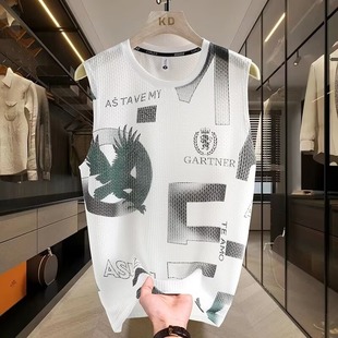 Trendy Thin Quick-Dry Cool Top Trendy Letter Casual T-Shirt Popular Vest Ice Silk Short-Sleeve T-Shirt for Men