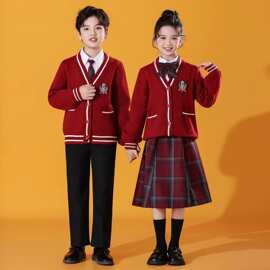 儿童学院风红色针织毛衣中小学生元旦合唱演出服男女童朗诵比赛服