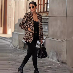 AliExpress Amazon Cross-border 2024 New European and American Fashion Trend Leopard Print Temperament Commuter Thin Small Suit