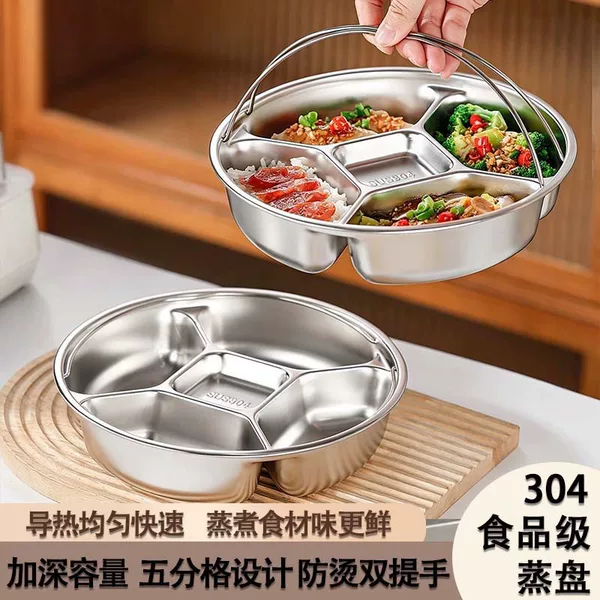 304 Stainless Steel Five-Compartment Prep Tray for Side Dishes, Stir-Fry, Onion, Ginger, Garlic, and Seasoning, Cross-Border Customization