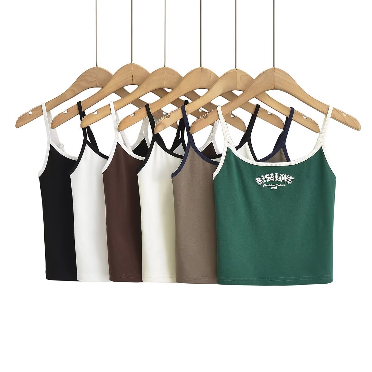 辣妹夏季簡約撞色字母印花緊身吊帶背心打底短款上衣