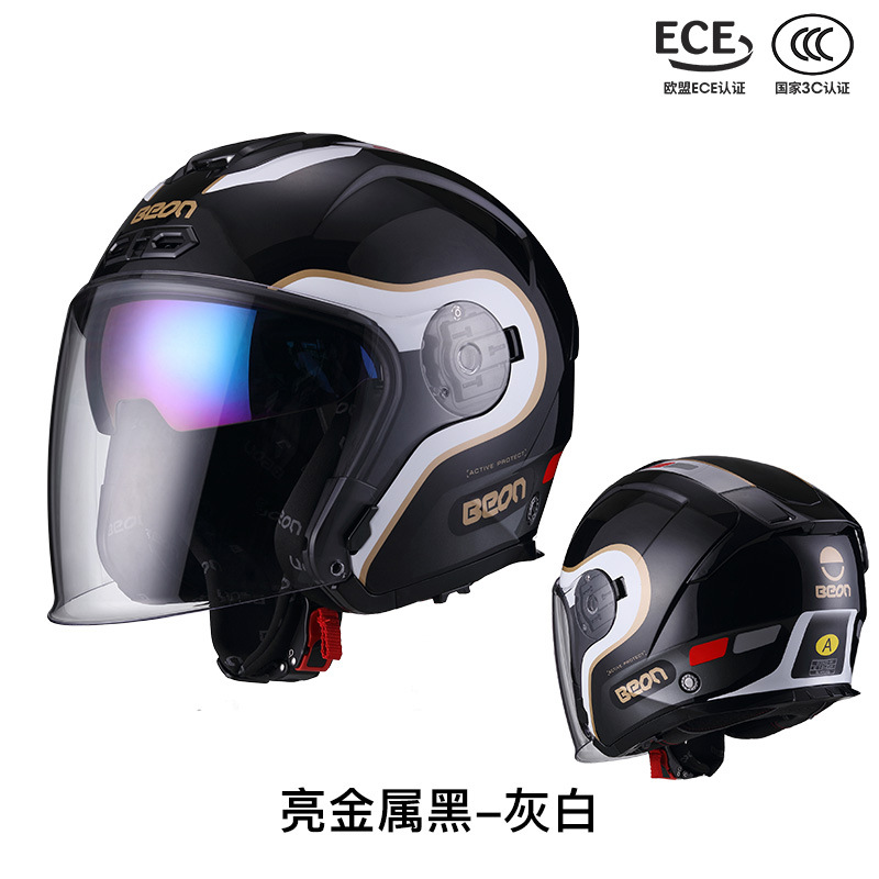 BEON doble lente tres cuartos casco de la motocicleta coche eléctrico medio casco otoño e invierno cálido casco unisex