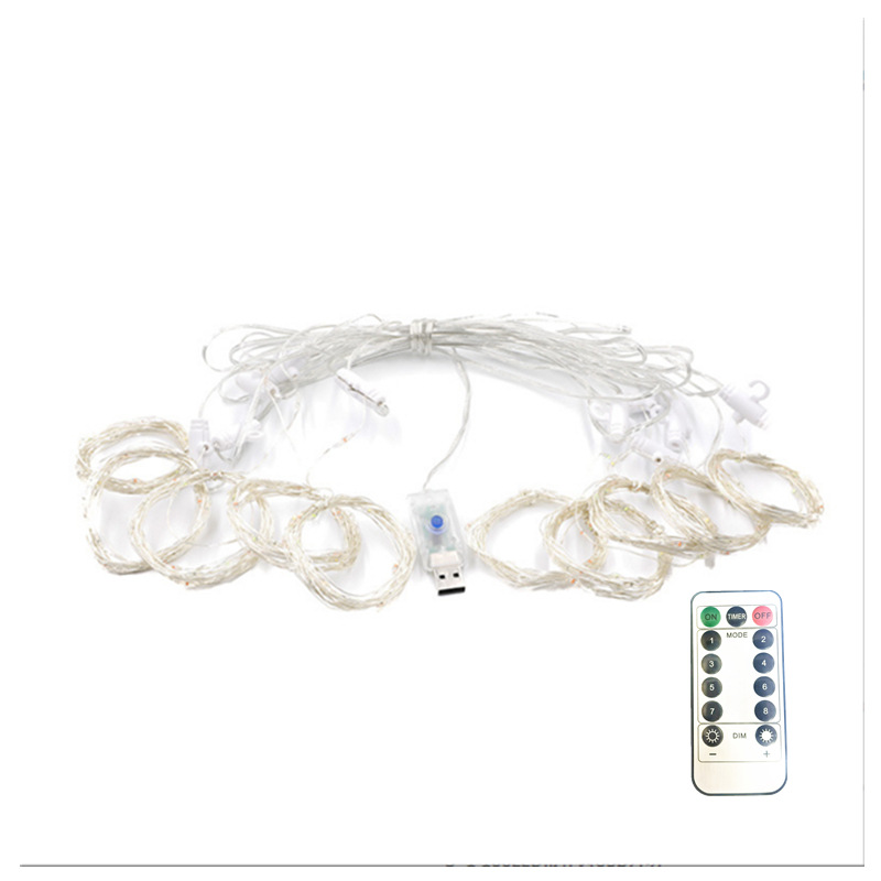 LED de alambre de cobre Cordón de cuero cortina de luz USB ocho funciones sin perforar decoración de la boda fiesta de cumpleaños escena diseño