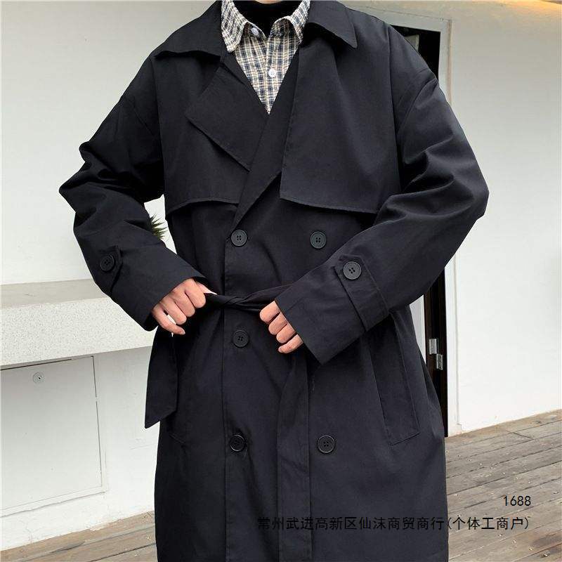 Autumn trendy trench coat men's mid-length Korean style ins Hong Kong style couple handsome over-the-knee cape loose coat jacket 12