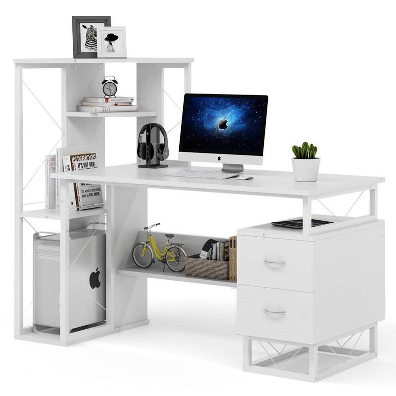 L Shaped Desk Corner Desk Double Computer Desk Home Office Gaming Workstation with Storage Cabinet