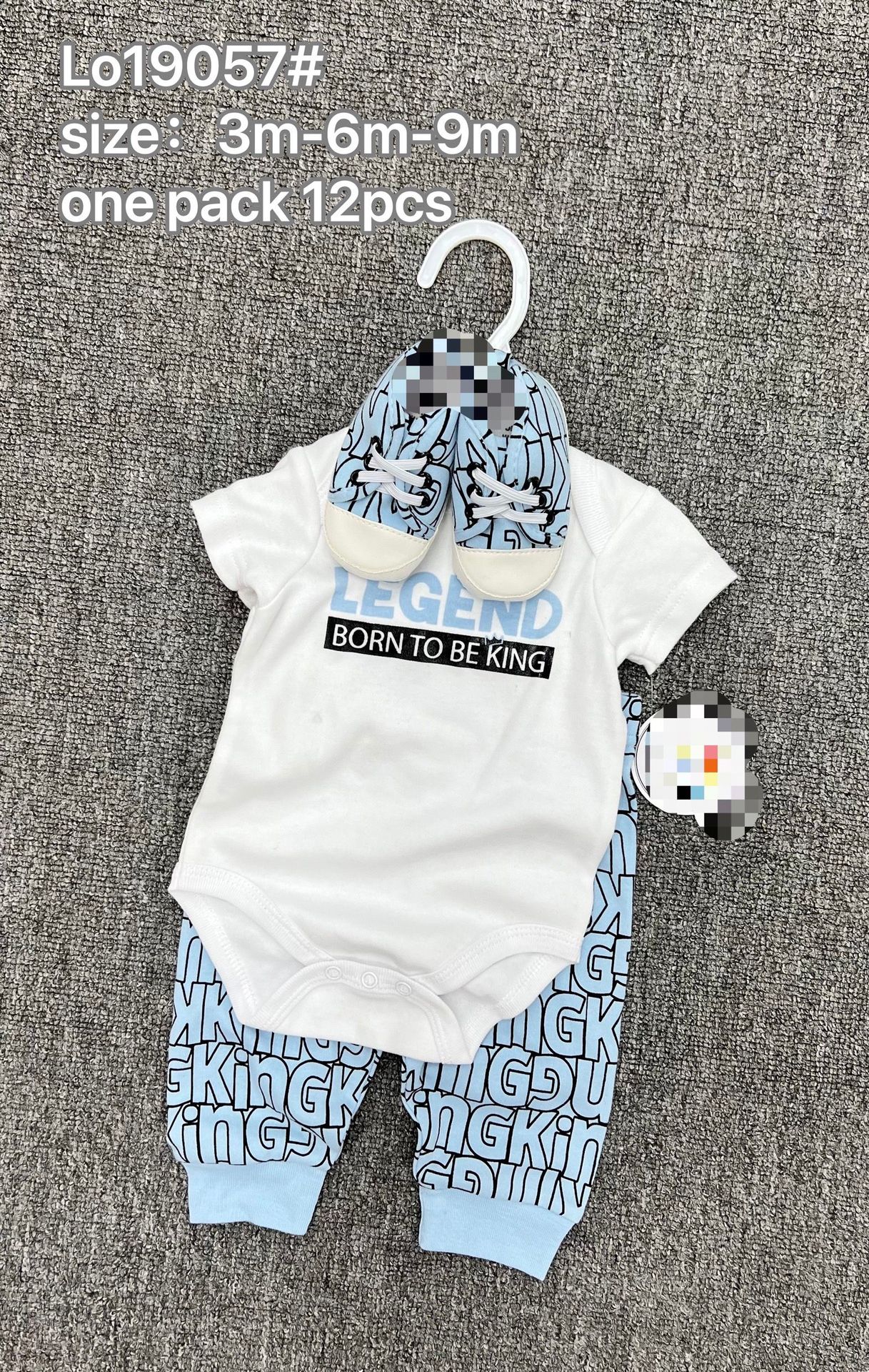 Comercio exterior bolsas de bebés recién nacidos de verano mangas cortas tres piezas con zapatos 3 piezas ropa de bebé al por mayor image 12