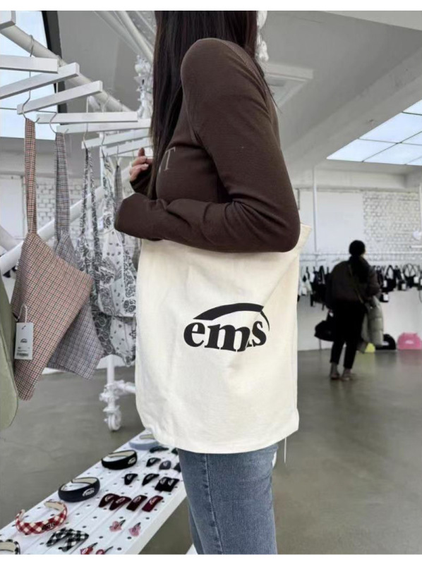 韓国 emis キャンディーカラーレターキャンバスバッグショルダークロスボディトレンディなニッチレディースバッグ大容量ママショッピングバッグ|undefined