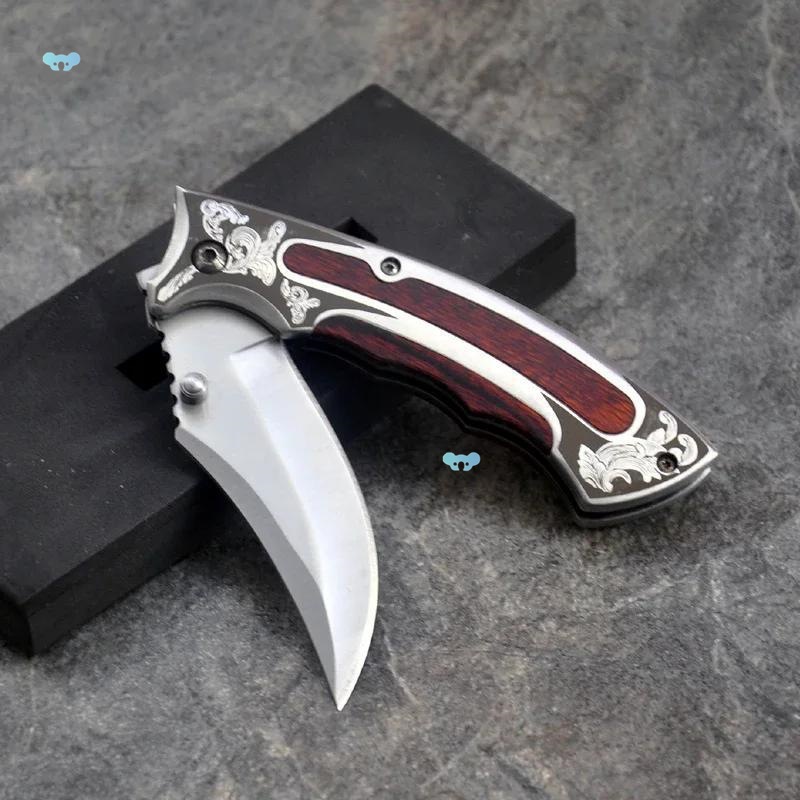 Damascus 7cr18mov Blade Steel Wood Handle Folding Pocket跨境