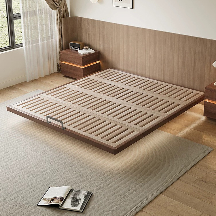 No cabezal de cama madera sólida pura cama de madera de cera nórdica 2023 nuevo marco de costilla de beech moderna simple cama de suspensión de madera sólida