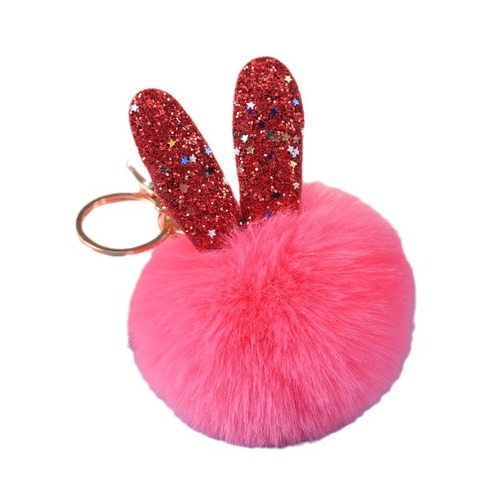 Ling Shang Rabbit Ear Felt Ball Keychain Car Key Holder Accessory Pendant Hook Direct Manufacturer Supply Cross-border Exclusive