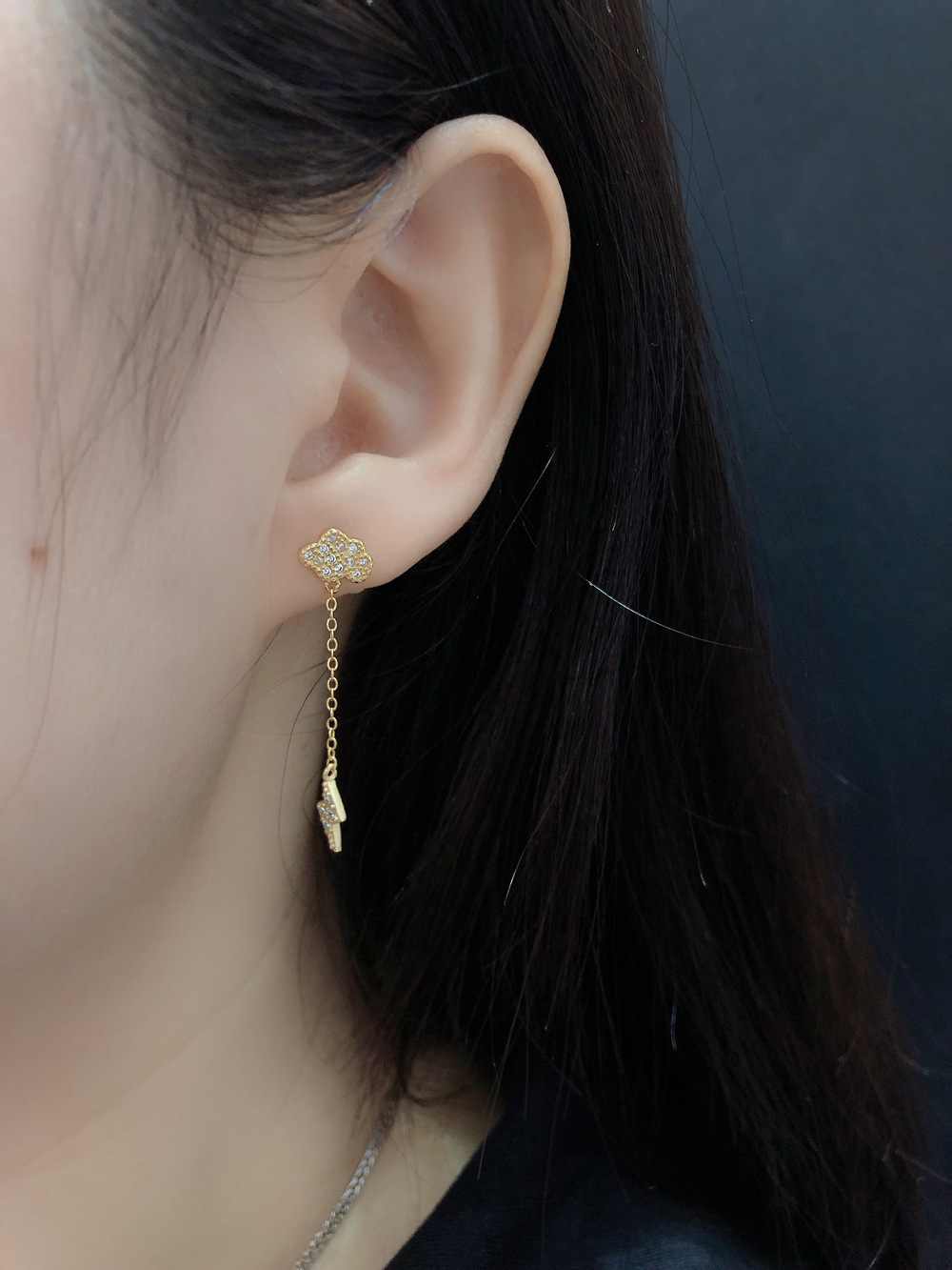 Fashion Clouds Lightning Silver Tassel Inlay Zircon Drop Earrings 1 Pair