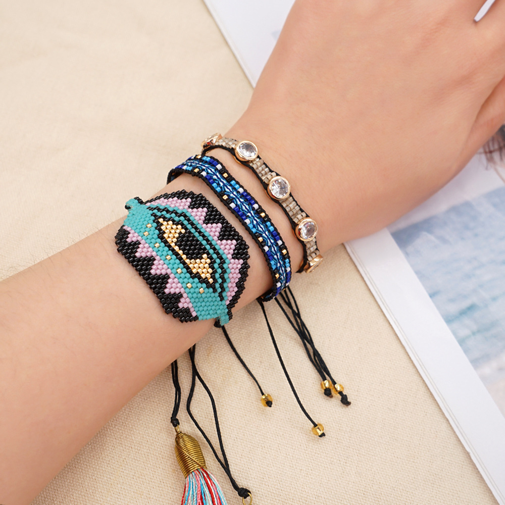 New Blue Beaded Demon Eye Tassel Personality Stacking Bracelet display picture 1