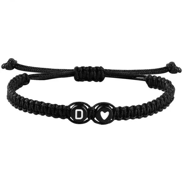 Amazon's Best Selling 26 Letters Heart Handmade Bracelets Black and White Peach Heart Letters Couple Braided Bracelets