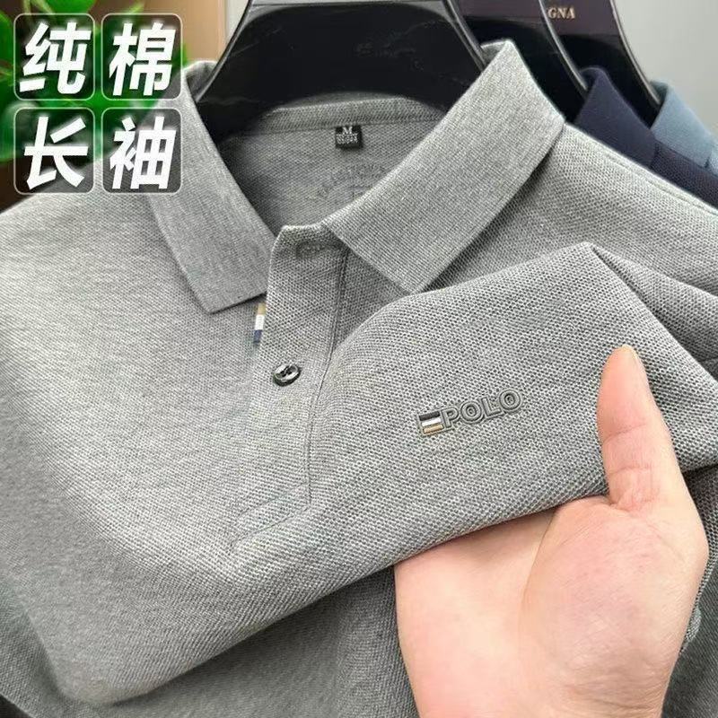 厂家直销100纯棉长袖polo衫男秋季新款商务休闲宽松印花翻领t恤男|undefined