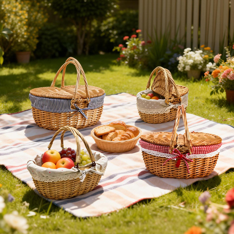 Cestas de picnic de sauce, cestas de tejido a mano, cestas de tejido de caña, regalos de mano, cestas de verduras de mano, cestas de huevos de caña