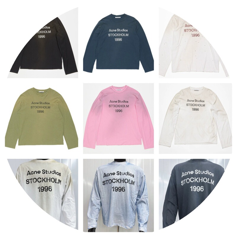 Cross-border INS trendy brand AC1996 washed distressed letter print high street long-sleeve loose-fit unisex couple T-shirt