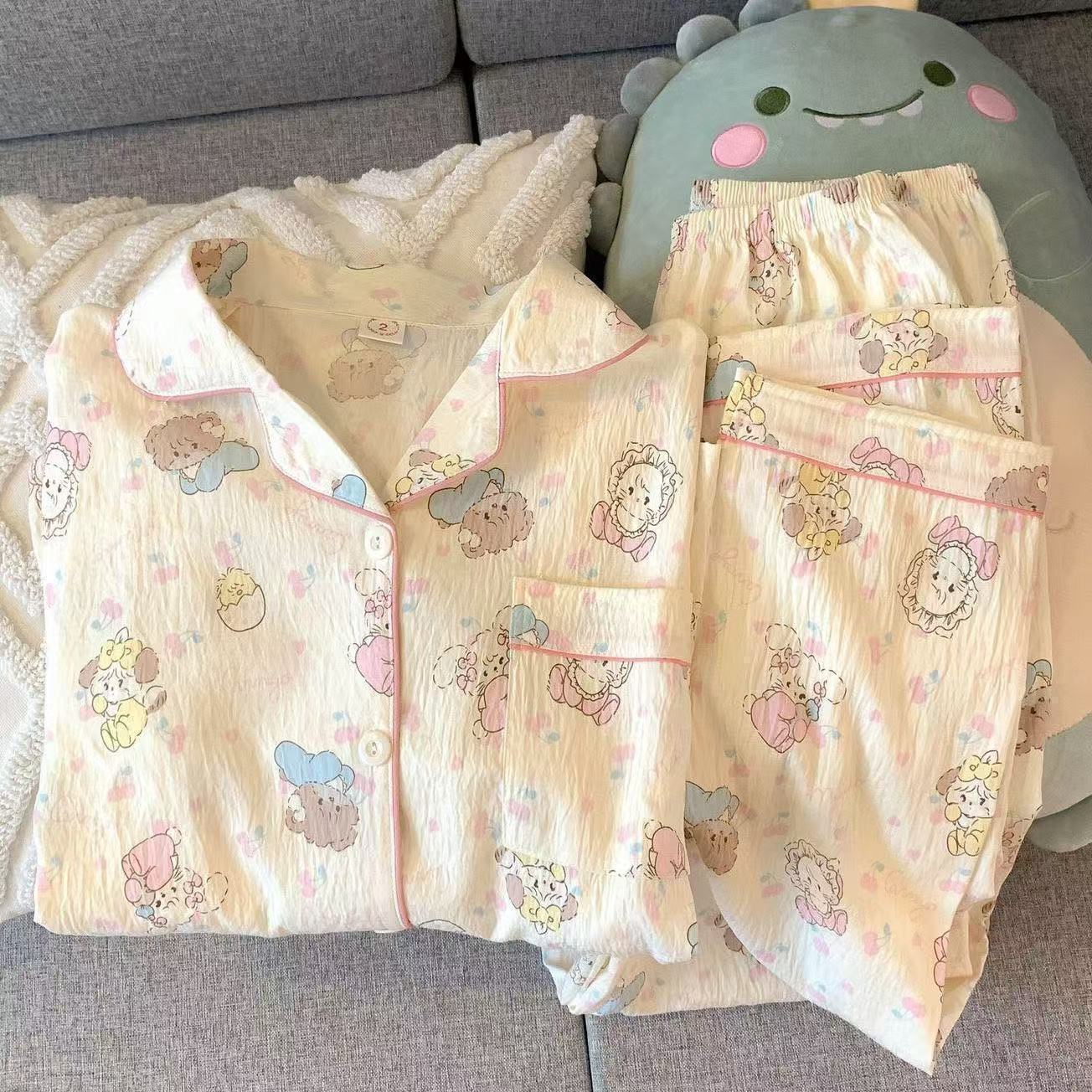 Pijamas de primavera y otoño nubes de algodón estudiantes delgados sueltos cardigans de manga larga set de ropa para el hogar image 8