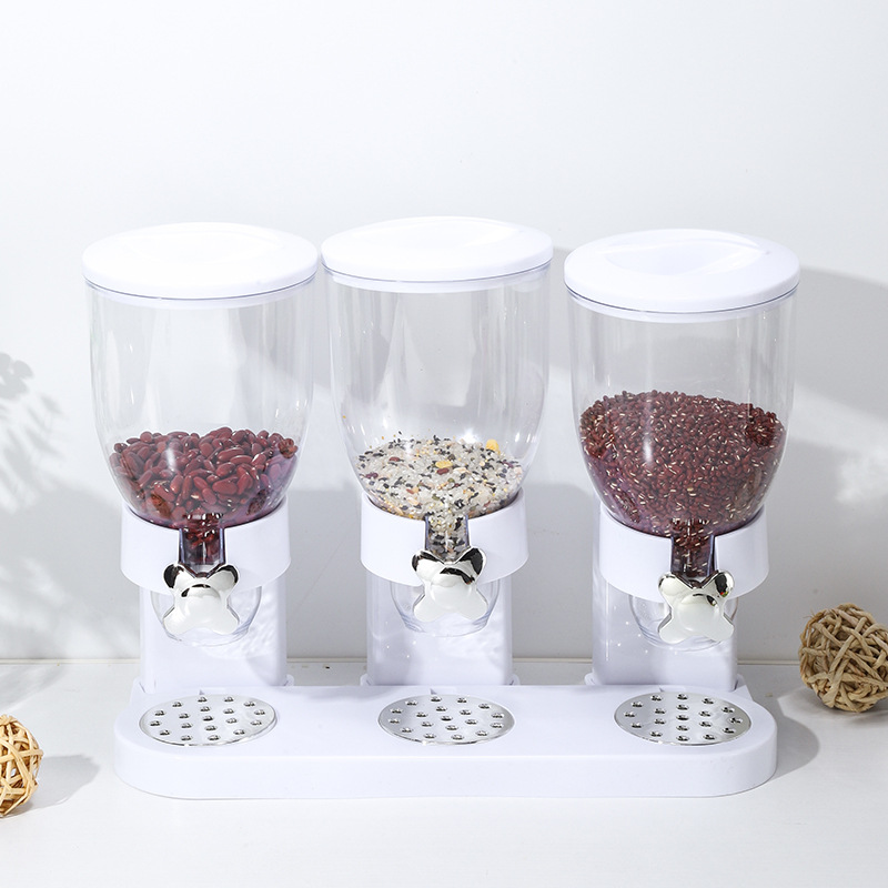 Dispensador de cereales de doble compartimento, recipiente hermético para granos de cocina, avena, frutos secos, recipiente de almacenamiento de snacks, dispensador de granos transfronterizo al por mayor