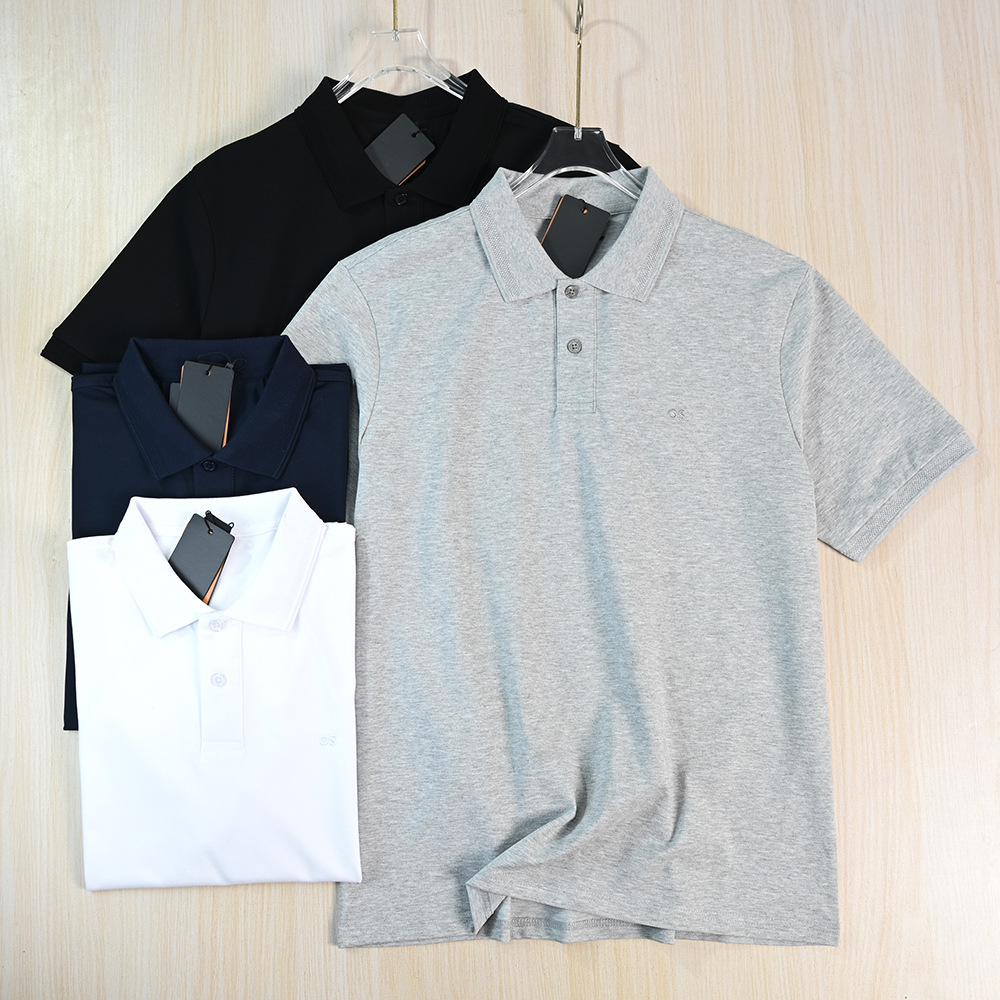 Recommended Men's Clothing 2512/8 Commuter Embroidered Small Letters Pique Cotton Casual Short-Sleeved Polo Shirt