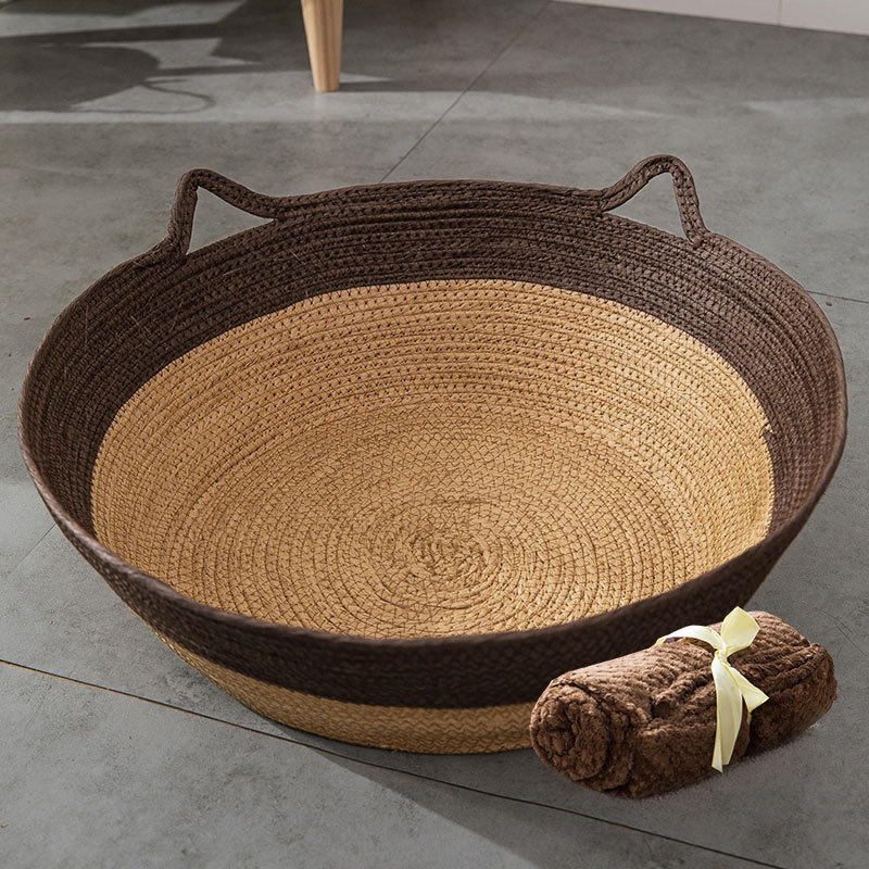 Four Seasons universal gato nido de ratán nido semi-cerrado perro nido estera gato cama cattail tejida verano fresco nido suministros para mascotas