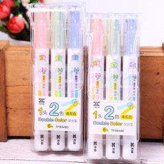A 2-color fluorescent highlighter with a light color scheme, candy-colored for students, for marking important points.