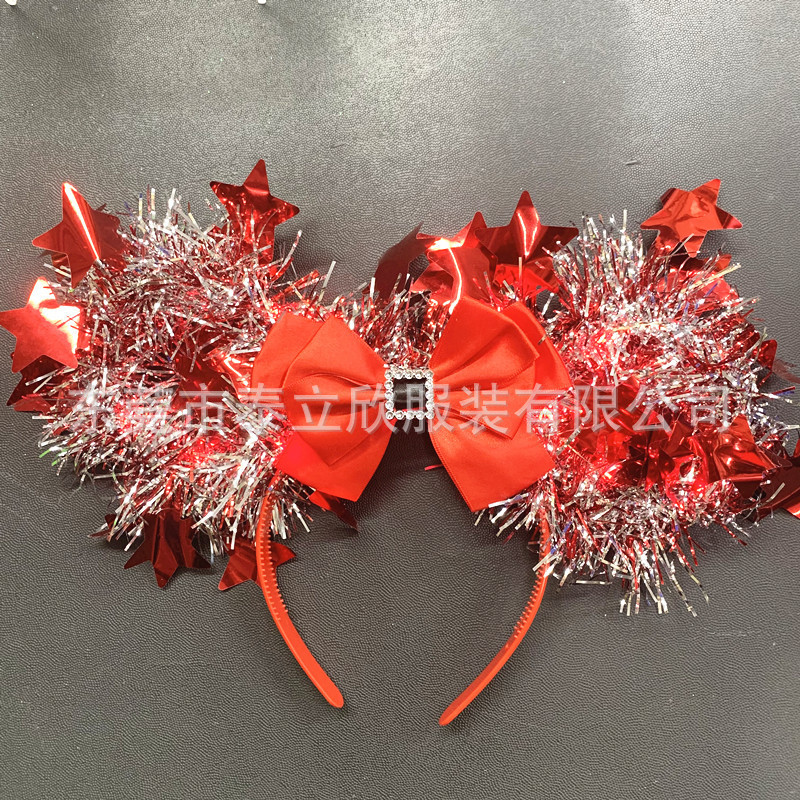 クリスマスヘッドバンド 光る花輪ヘッドバンド パーティーヘッドバンド クリスマス蝶飾り 五芒星飾り 光るヘッドバンド|undefined