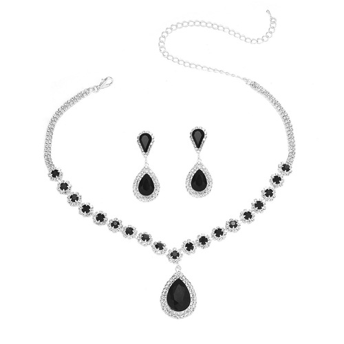 Cross-border supply European and American hot-selling white color blue green red water drop crystal necklace earrings set jewelry two-piece set