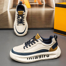 男鞋秋季潮牌高级感青少年休闲运动板鞋真皮防水增高小白老爹潮鞋