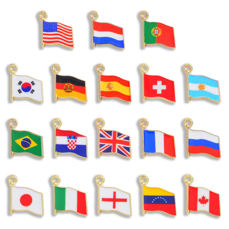 18 Styles of Oil-Drip World Cup National Flag Pendants DIY Alloy Jewelry Accessories Bracelet Keychain Commemorative Pendant