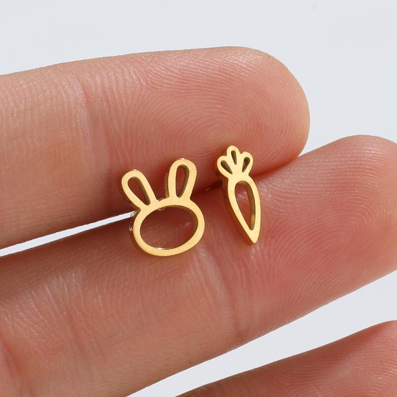 1 Pair Fashion Bunny Ears Titanium Steel Ear Studs display picture 5