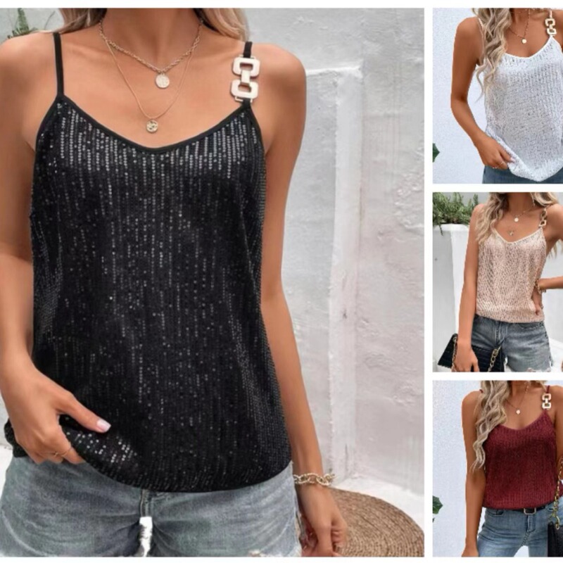 European and American cross-border new sequined camisole women's sexy bottoming shirt outer wear top banquet annual meeting suit inner wear