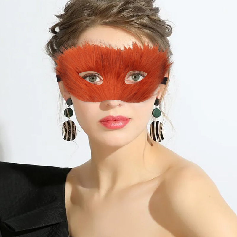 Oferta exclusiva de Amazon Venta caliente máscara de media cara de zorro de pelo largo fiesta de baile máscara de zorro de peluche sexy