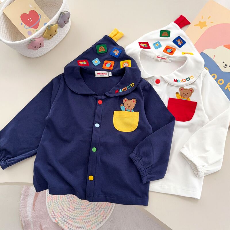 Children's long-sleeve inner T-shirt 26 autumn new triangle collar bear cardigan turn-down collar college style T-shirt top 238 Children's long-sleeve inner T-shirt 26 autumn new triangle collar bear cardigan turn-down collar college style T-shirt top 238