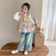女の子向け中国風スーツ 子供秋服 新中式ツーピースセット 2025年新作 おしゃれな女の子向け 秋の唐装