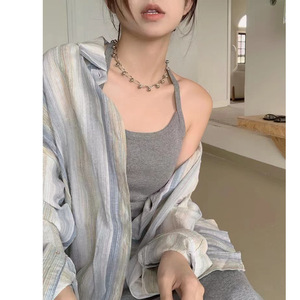 跨境工厂希音绿色格纹衬衫女防晒小个子显瘦宽松格子外套夏季淘宝