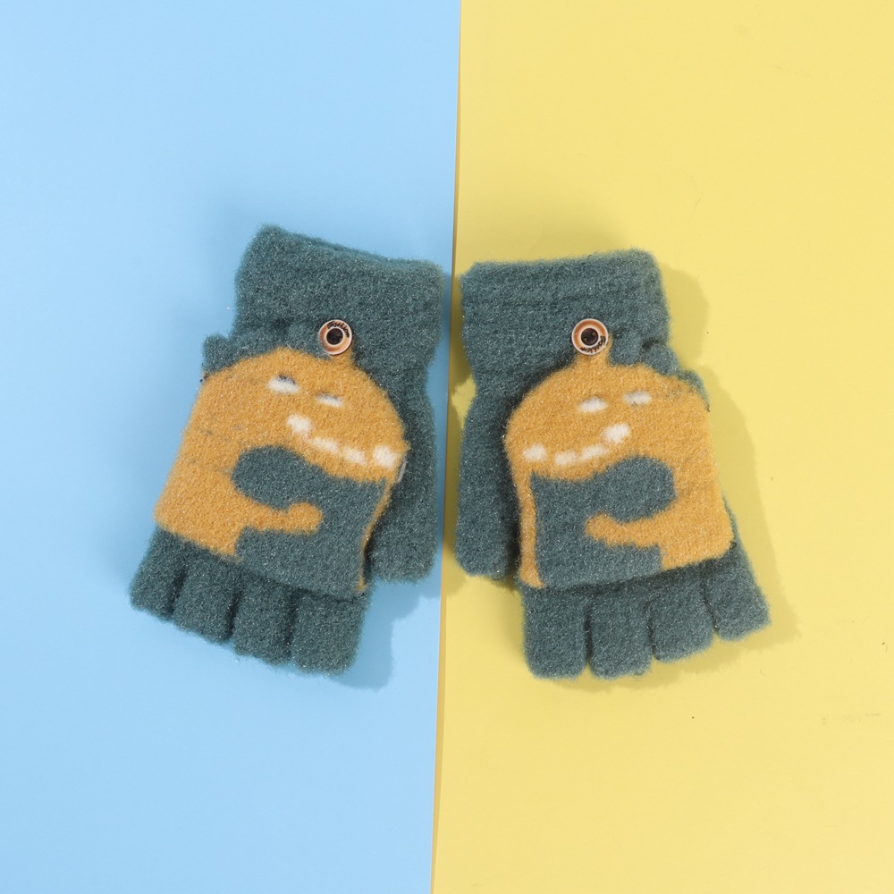 50g Weight Dinosaur Pattern Men'S Gender Cartoon Style Style Grey, Beige, Green, Blue, Yellow Color One Size Size Autumn And Winter Thickened Warm Knitted Children's Clamshell Gloves 2