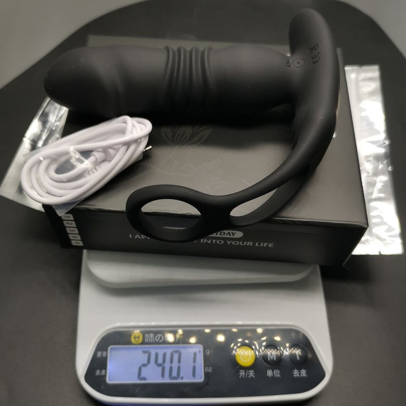 Retráctil de doble anillo de bloqueo de esencia de espalda corte masajeador de próstata 10-frecuencia de los hombres de control remoto inalámbrico vibrador productos del sexo