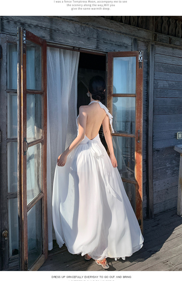 Beach Dress Women, Summer Wear For Seaside Vacations, Ultra-fairy Backless Dress, Bohemian Long Skirt With A Large Hem,_ecoleips.com