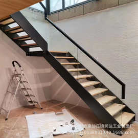 厂家直供双梁插玻璃楼梯别墅复式阁楼楼梯室内室外整体钢木楼梯
