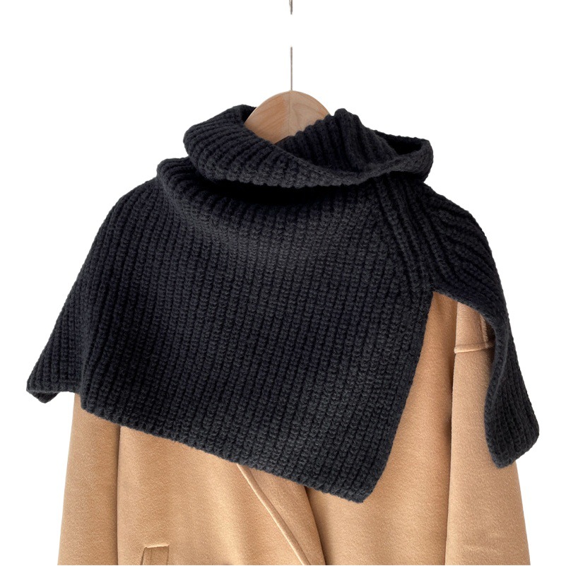 Autumn and Winter K-Style Versatile Pure Color Warm Pullover Neck Scarf High Collar Slit Scarf Knitted Outer Wool Simple Shawl