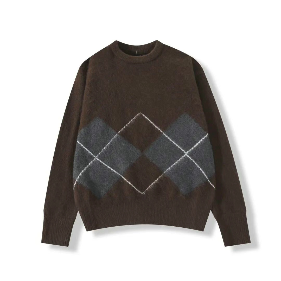Taop&Za New Autumn and Winter Men's Retro Quilted V-Neck Coffee-Colored Knitwear Lazy Style Knitwear
