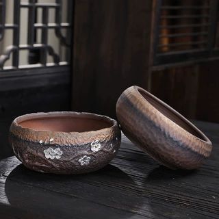 批发粗陶茶洗洗杯茶缸 陶瓷鎏金铁铀水盂 茶水废水茶渣缸功夫茶具