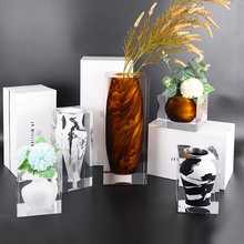 轻奢高级感铂晶亚克力琉璃花瓶透明摆件客厅水晶鲜花花盆塑料批发