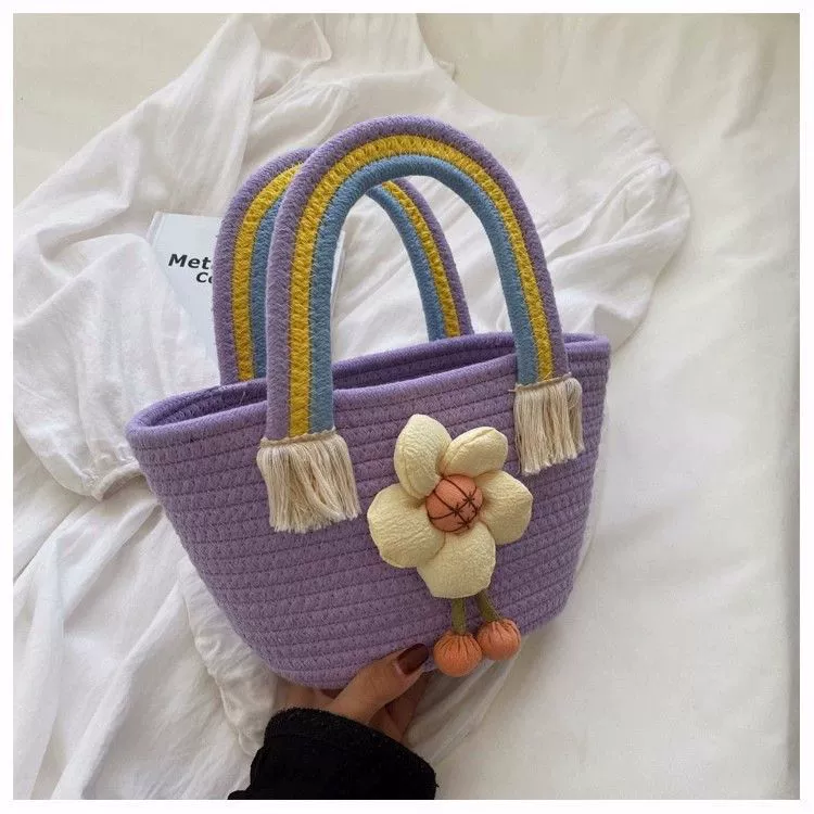 Rainbow set, woven linen bag