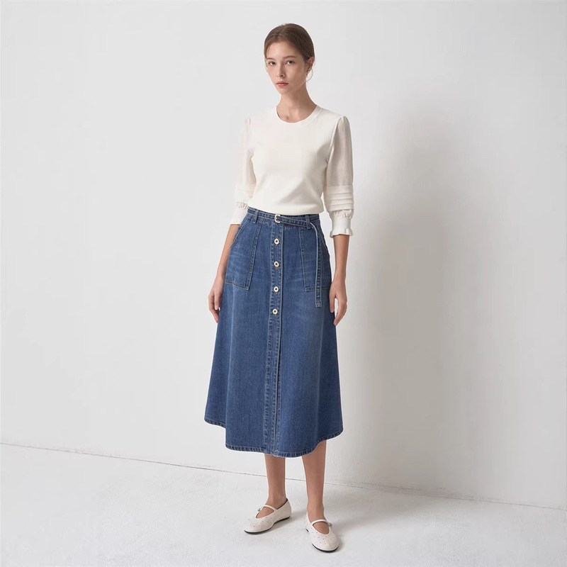62126 Korean Min Round Neck Multi-Layered Pleated Three-Quarter Sleeve Knitted Short-Sleeved Shirt Mn2G3Kto148W
