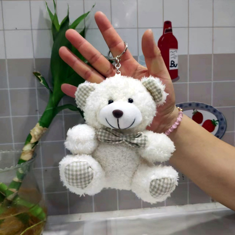 Pajarita de estilo explosivo, oso de peluche rizado, muñeco de peluche, oso, llavero, colgante, accesorios de bolso, muñeco de trapo