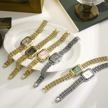 新款外贸热卖方形手表女小众高级感简约石英腕表跨境轻奢金表带女