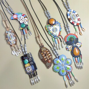 Ethnic-style sweater chain Nepal jewelry ceramic shell necklace long exotic handmade vintage bosimi jewelry